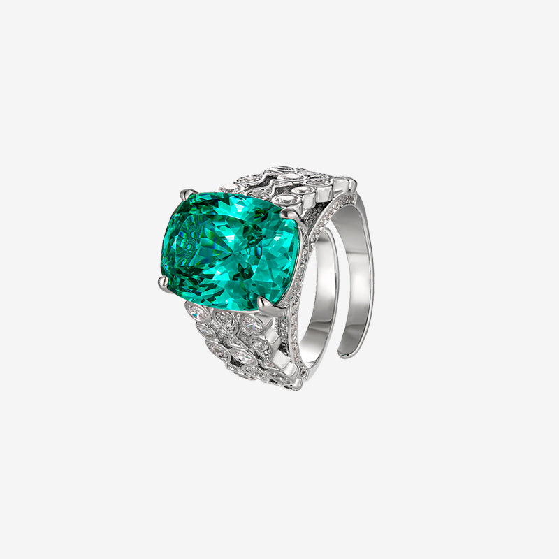 ZIRAVE Jewelry Vintage Open Band Emerald Cocktail Ring