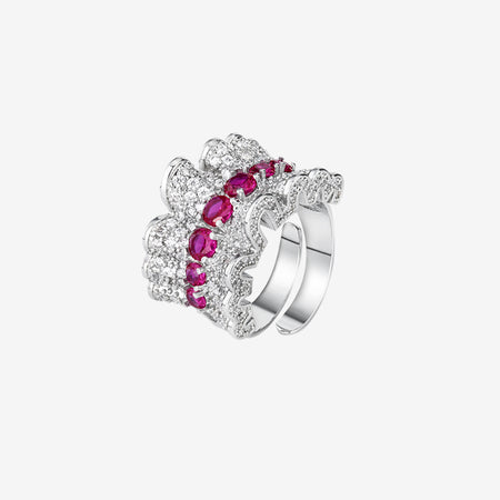 ZIRAVE Jewelry Wave Halo Faux Gem Wide Open Ring (2 Colors Available)