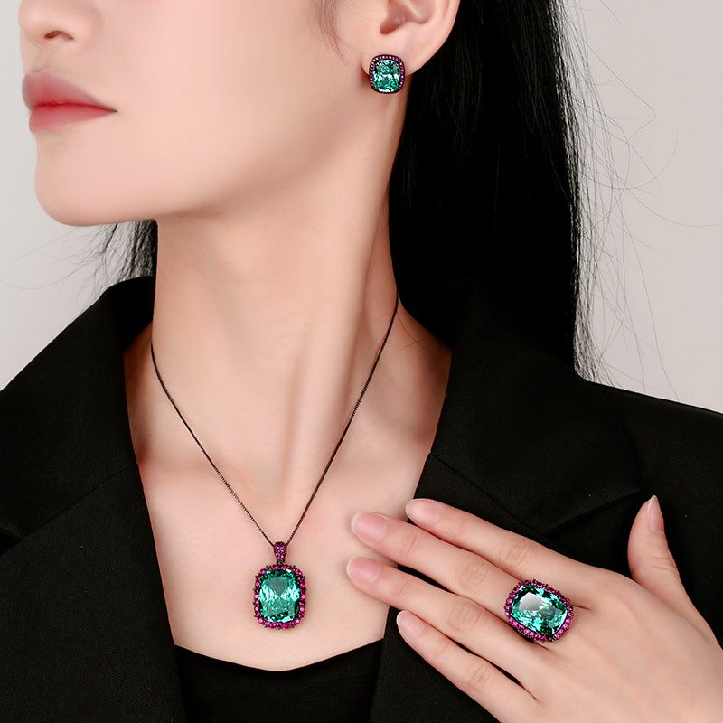 ZIRAVE Jewelry Radiant-Cut Faux Pink Diamond Dark Style Necklace
