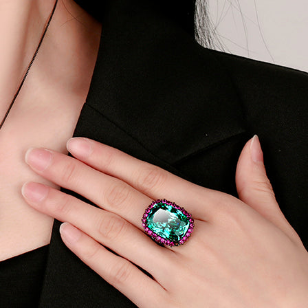 ZIRAVE Jewelry Radiant-Cut Faux Pink Diamond Dark Style Ring