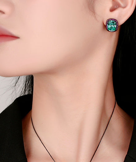 ZIRAVE Jewelry Radiant-Cut Faux Pink Diamond Dark Style Earrings