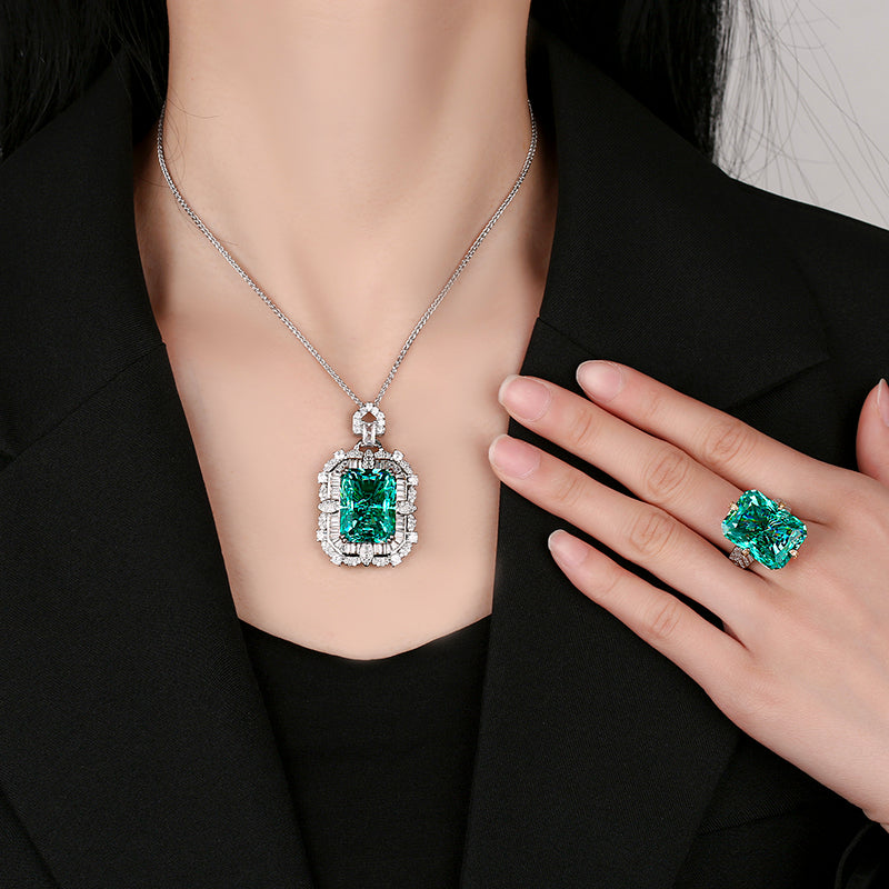 ZIRAVE Jewelry Simulation Para Green Square Diamond Ring