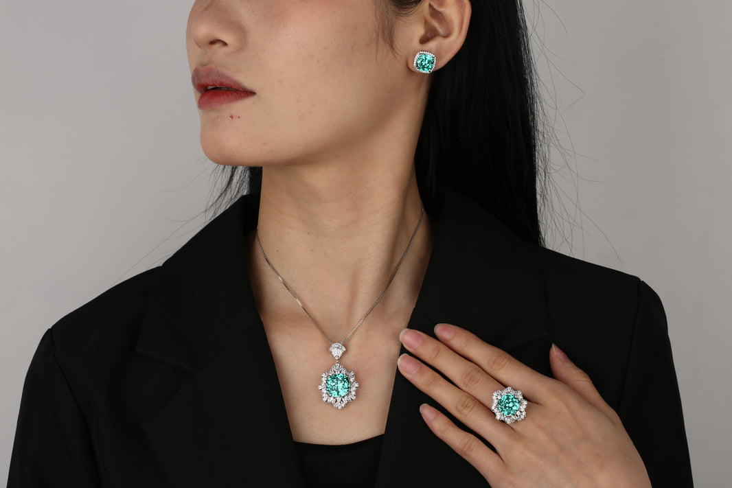 ZIRAVE Jewelry Faux Paraiba Green Fashion Pendant Ring