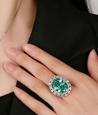 ZIRAVE Jewelry Vintage Oval Emerald Halo Ring
