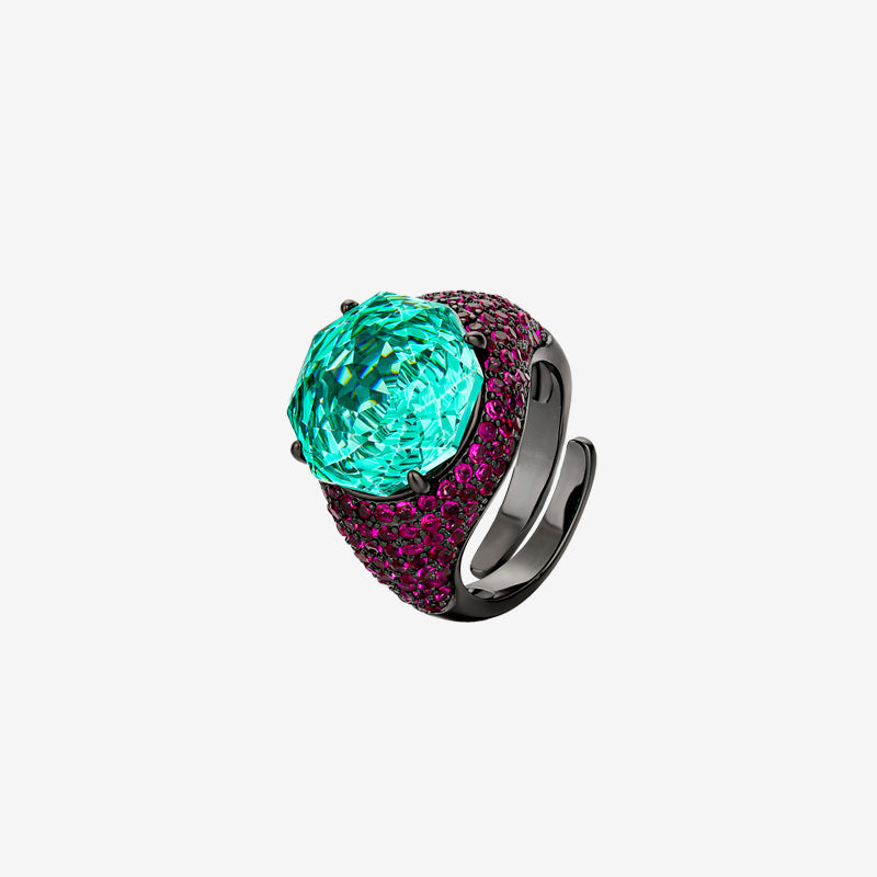ZIRAVE Jewelry Dark Style Rose-Cut Faux Gem Pave Ring (Multi-Colors Available)