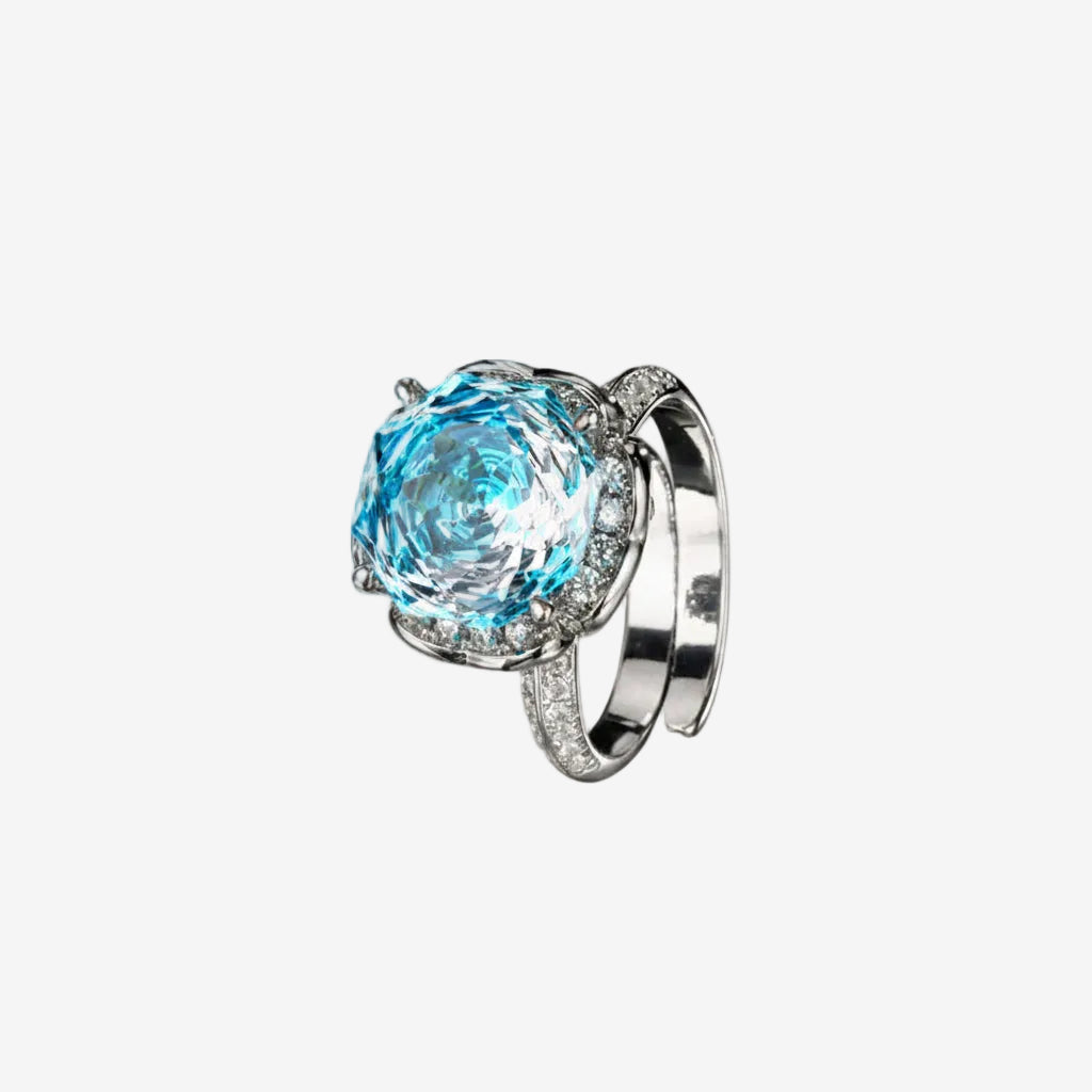 ZIRAVE Jewelry Vintage Simulated Gemstone Lotus-Cut Ring  (4 Colors)