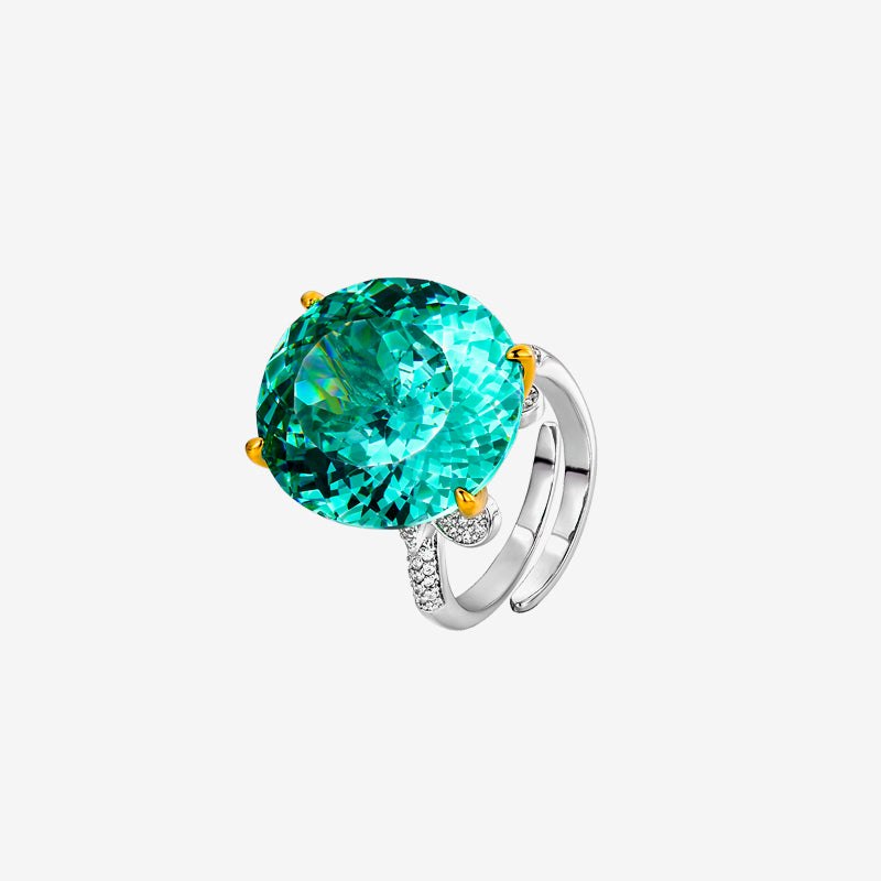 ZIRAVECO Jewelry, Copper-Based Gold-Plated Imitation Paraiba Tourmaline Vintage Pendan Ring