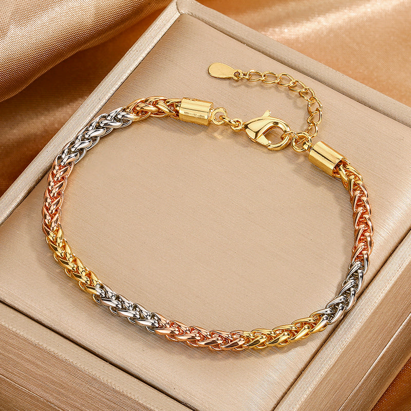 ZIRAVE Jewelry Tri‑Color Braided Wheat Chain  Bracelet