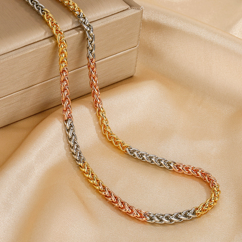 ZIRAVE Jewelry Tri‑Color Braided Wheat Chain Necklace