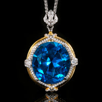 ZIRAVECO Jewelry, Copper-Based Gold-Plated Imitation Paraiba Tourmaline Vintage Pendan Necklace