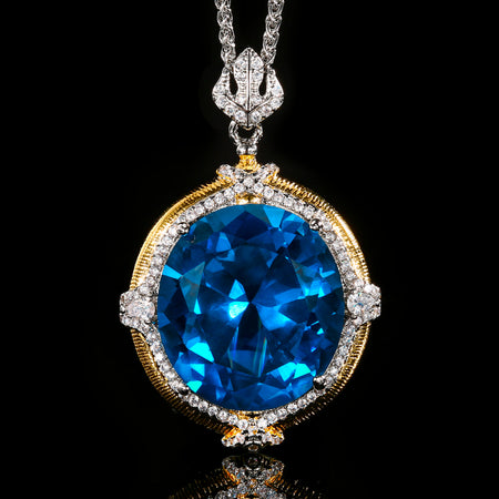 ZIRAVECO Jewelry, Copper-Based Gold-Plated Imitation Paraiba Tourmaline Vintage Pendan Necklace