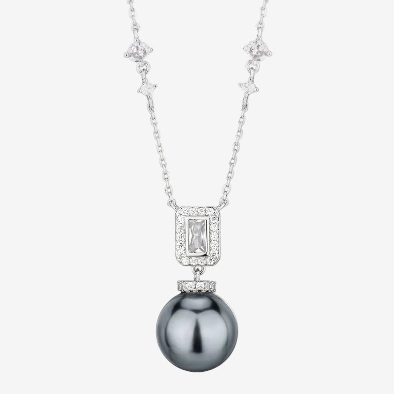 ZIRAVE Jewelry Square-Cut Diamond Clasp Pearl Necklace