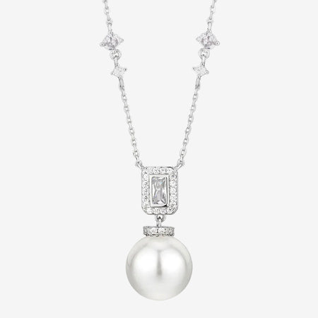 ZIRAVE Jewelry Square-Cut Diamond Clasp Pearl Necklace
