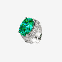ZIRAVE Jewelry Oval Colorful Gemstone Multi-Layer Pave Adjustable Ring