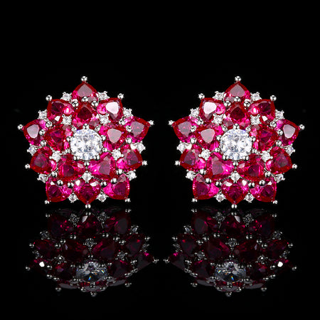 ZIRAVE Jewelry Vintage Simulated Ruby Flower Earrings