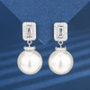 ZIRAVE Jewelry Square-Cut Diamond Clasp Pearl Earring