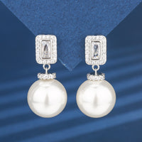 ZIRAVE Jewelry Square-Cut Diamond Clasp Pearl Earring