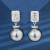 ZIRAVE Jewelry Square-Cut Diamond Clasp Pearl Earring