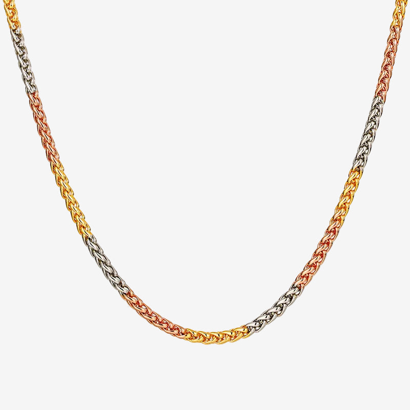 ZIRAVE Jewelry Tri‑Color Braided Wheat Chain Necklace