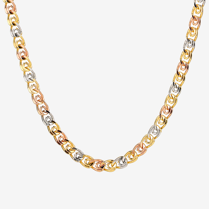 ZIRAVEJewelry Tri-Color Copper Gold Plated 8mm Chunky Interlocking Link Adjustable Nicklace