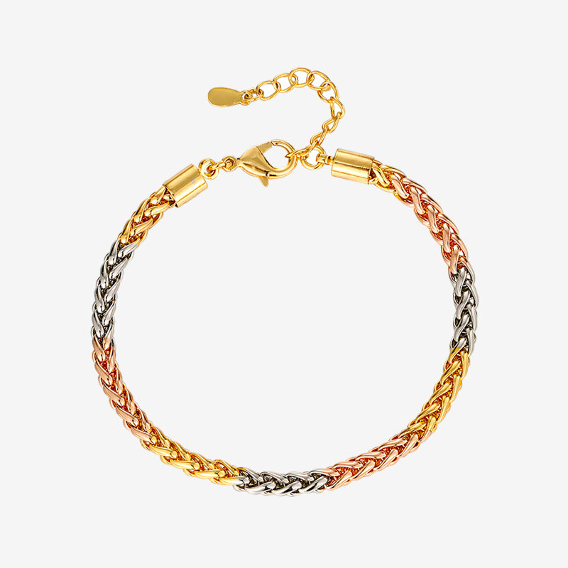 ZIRAVE Jewelry Tri‑Color Braided Wheat Chain  Bracelet