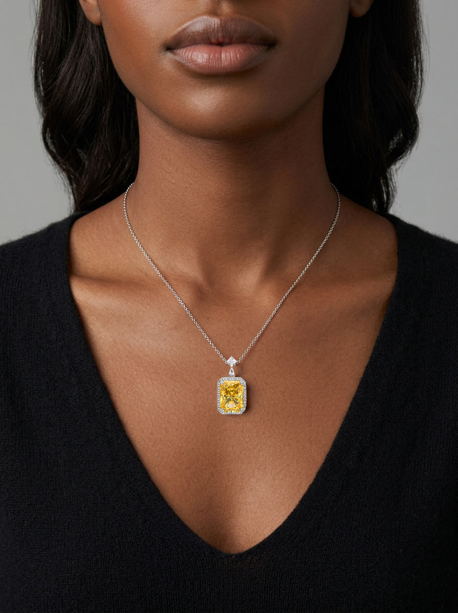 ZIRAVE Jewelry Radiant-Cut Simulated Yellow Diamond Necklace