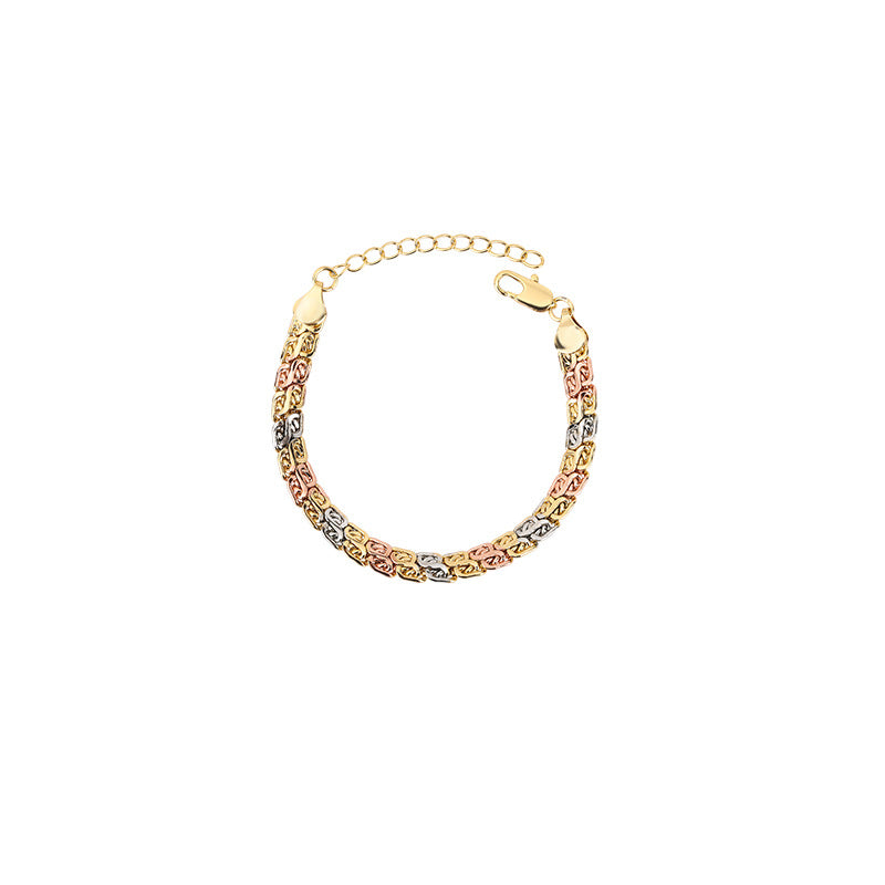 ZIRAVE Jewelry Tri-Color Byzantine Chain Bracelet