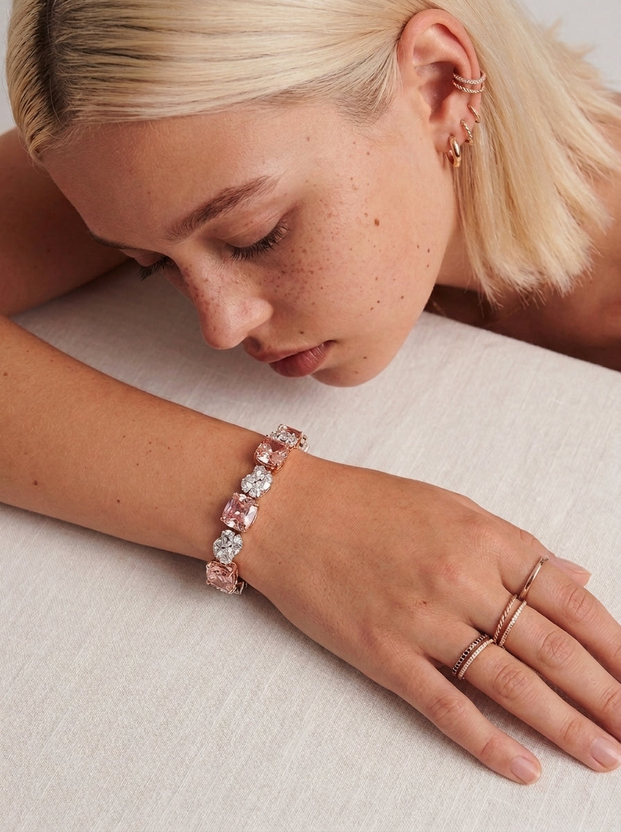 ZIRAVE Jewelry Cushion-Cut Gemstone Alternating Tennis Bracelet (Multi-Color Options)
