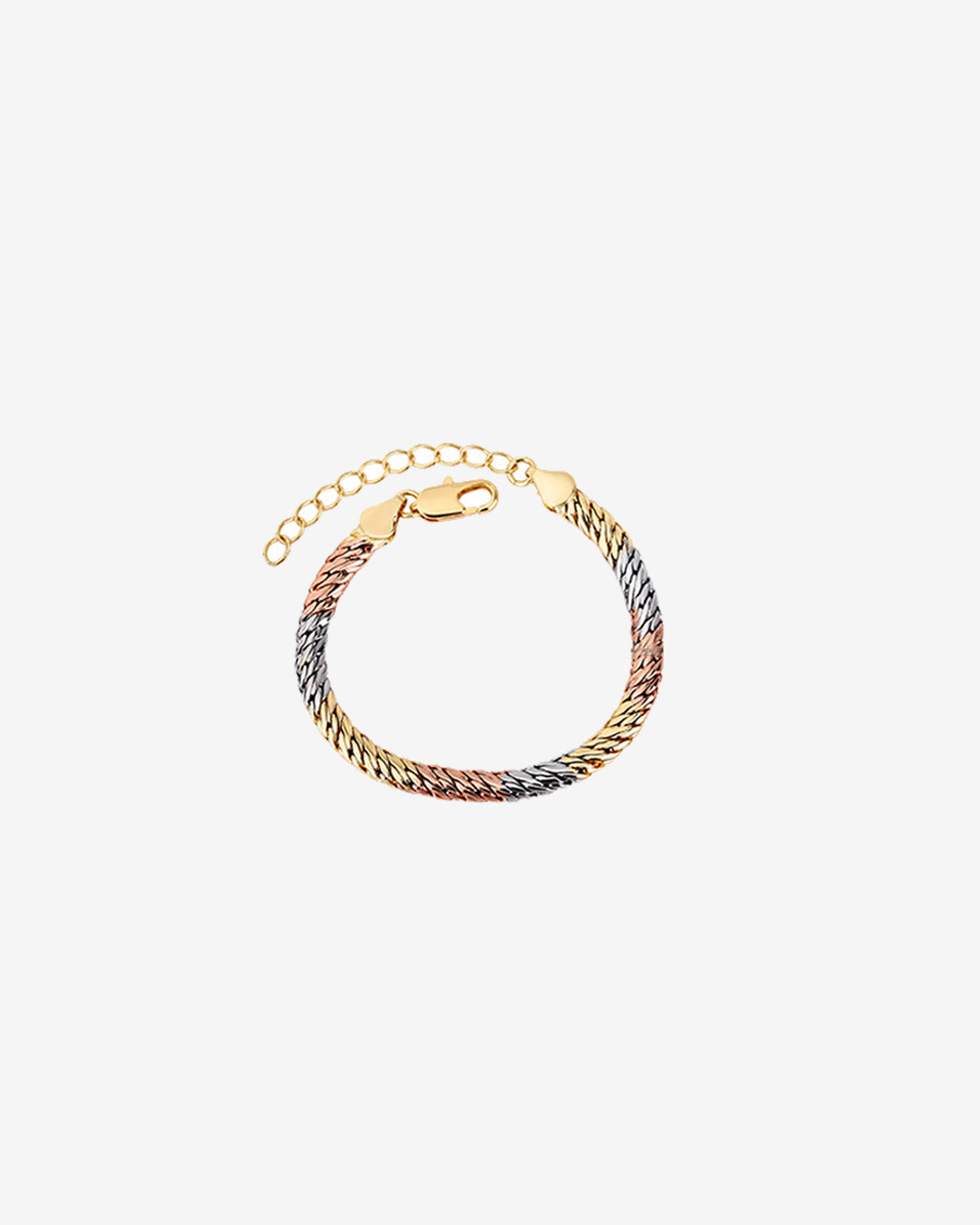 ZIRAVE Jewelry Tricolor Plated Twisted Snake Chain Bracelet