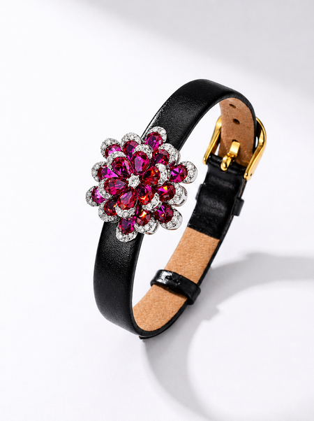 ZIRAVE Jewelry Imitation Ruby Eternal Flower High-end Luxury Gift Bracelet