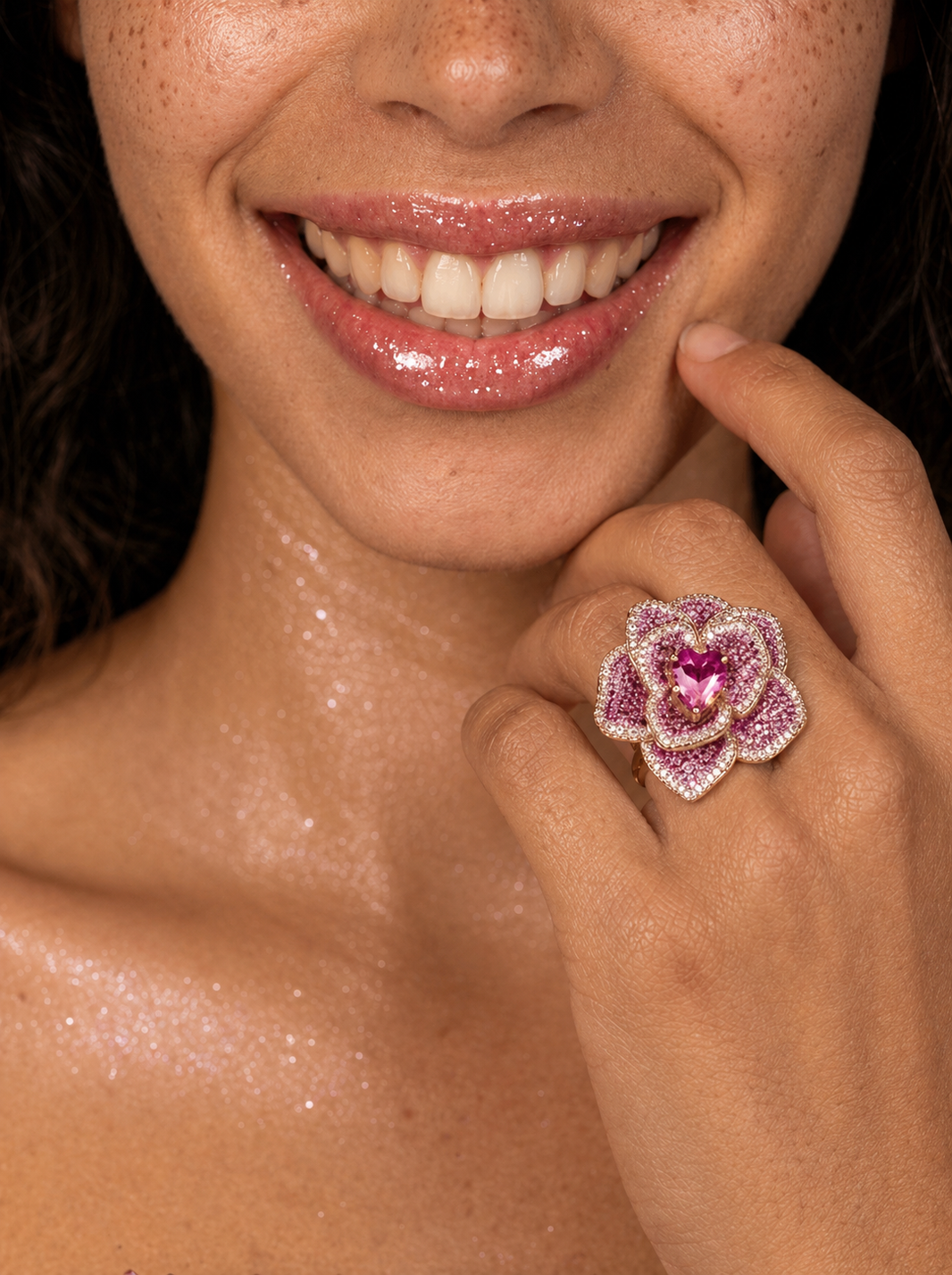 ZIRAVE jewelry simulation red corundum rose light ring
