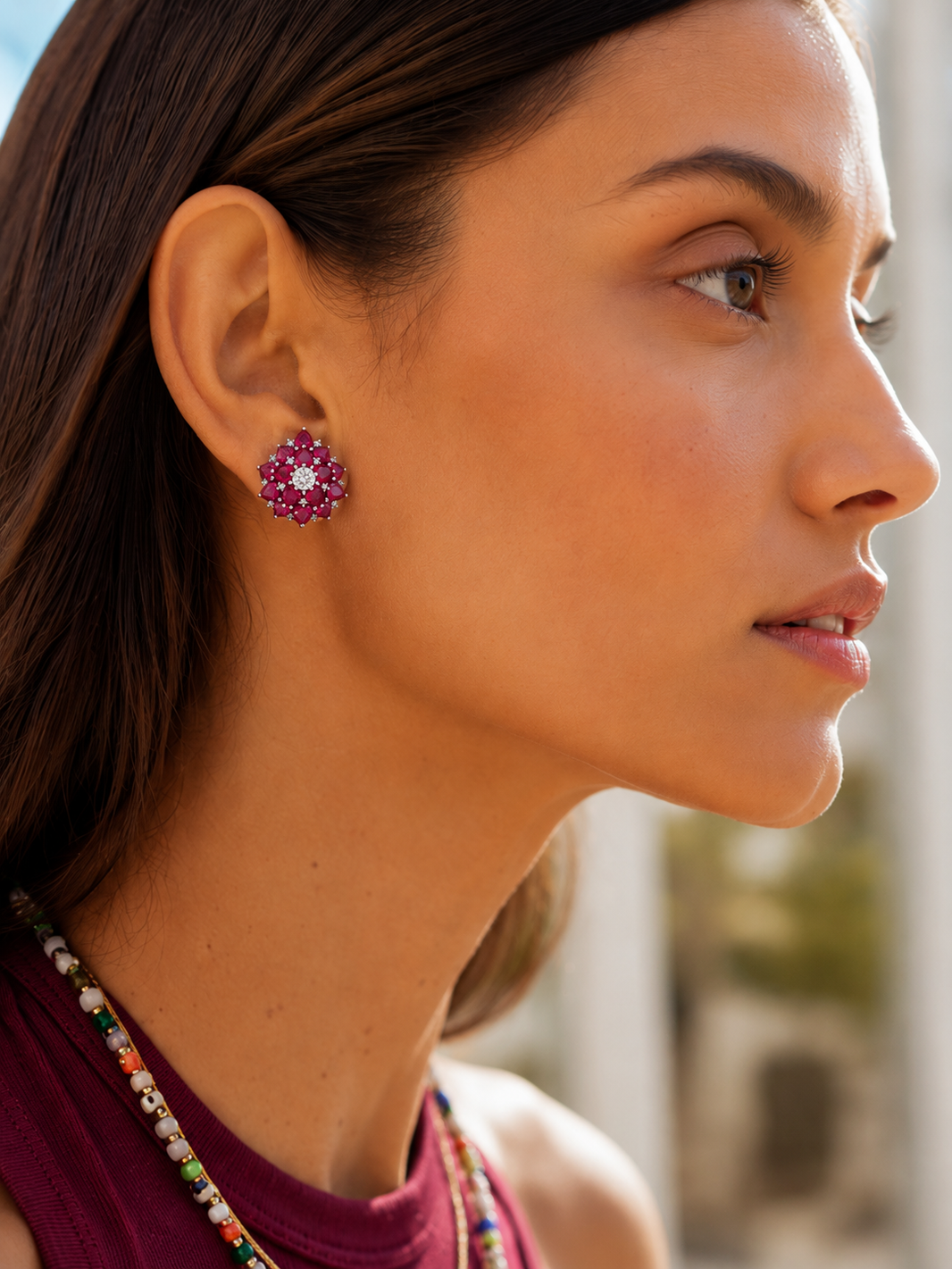 ZIRAVE Jewelry Vintage Simulated Ruby Flower Earrings