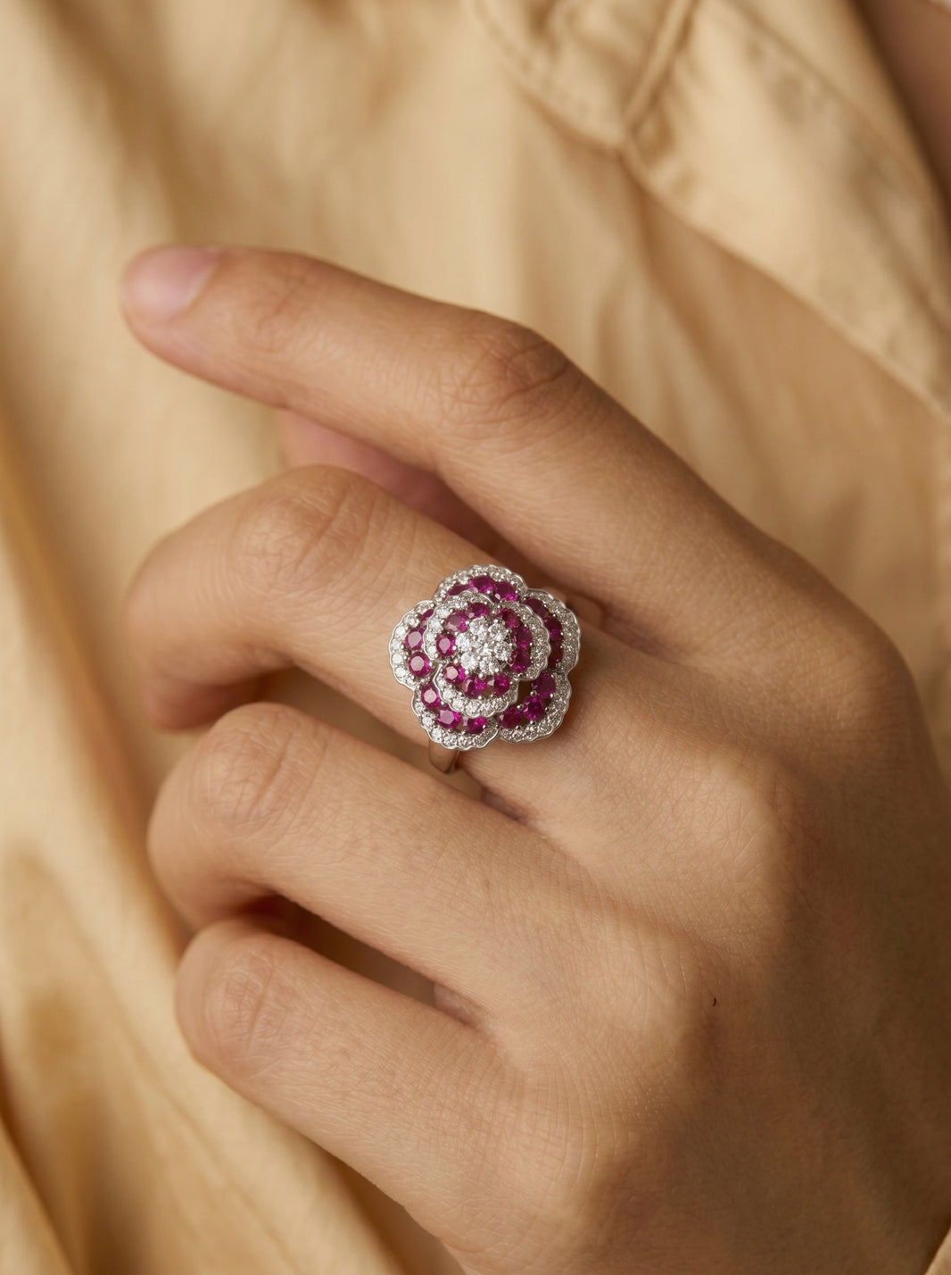ZIRAVE Jewelry Vintage Simulated Ruby Camellia  Ring