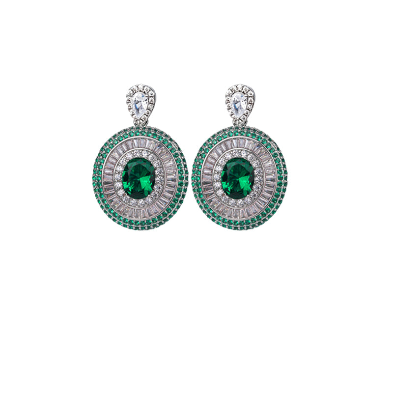 ZIRAVE Jewelry Vintage Simulated Emerald Multi-Halo Earrings