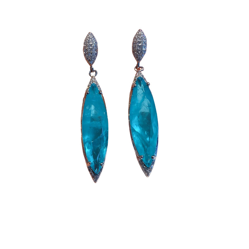 ZIRAVE Jewelry  Marquise-Cut Simulated Paraiba Gemstone Pendant & Earring Set（副本）（副本）