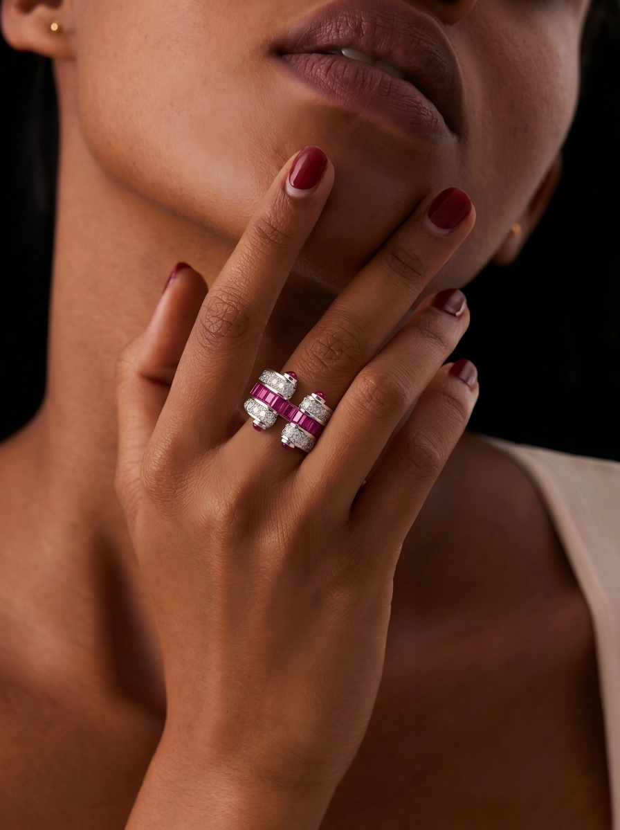 ZIRAVE Jewelry Vintage Ring with Imitation Blue Spinel and Ruby