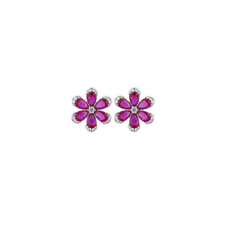 ZIRAVE Jewelry Imitation Ruby Eternal Flower High-end Luxury Gift Earrings