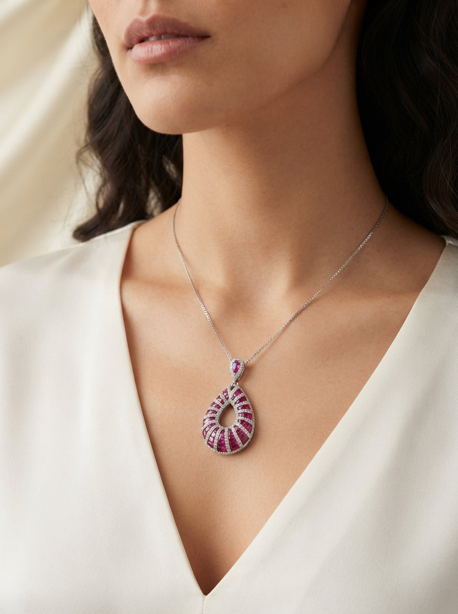 ZIRAVE Jewelry Simulation Pigeon Blood Red Sapphire Necklace