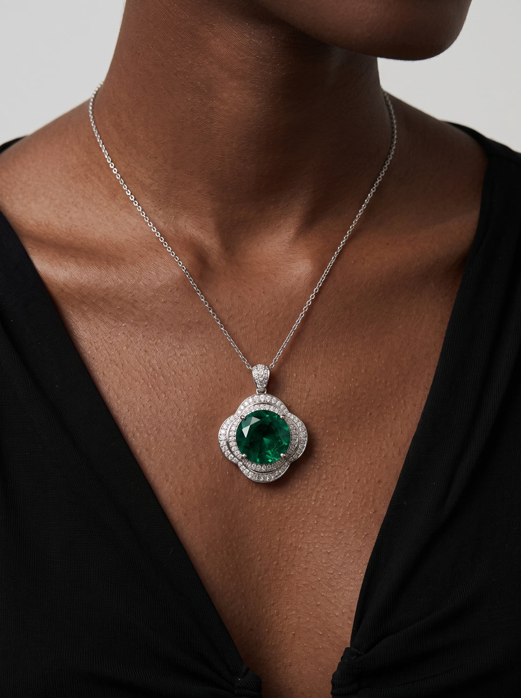 ZIRAVE Jewelry Emerald-Style Clover Halo 4-Piece Necklace