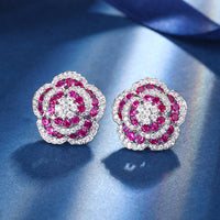 ZIRAVE Jewelry Vintage Multi-layer Flower Sapphire Earrings