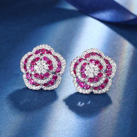 ZIRAVE Jewelry Vintage Multi-layer Flower Sapphire Earrings