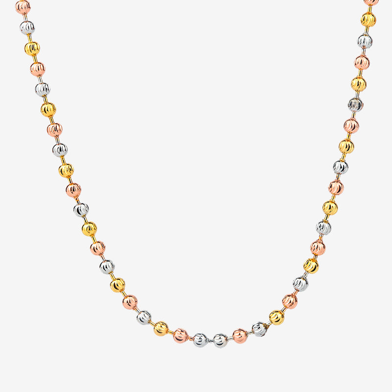 ZIRAVE Jewelry Tri-Color Copper Gold Plated Smooth Round Bead Dainty Adjustable Necklace