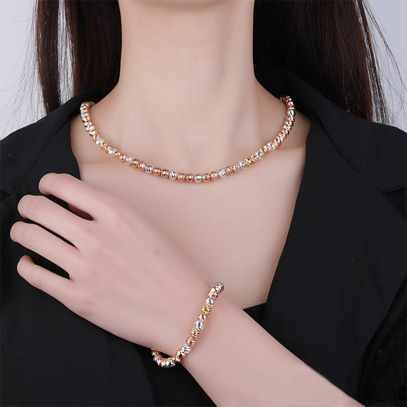 Tri‑Color Textured Bead Necklace