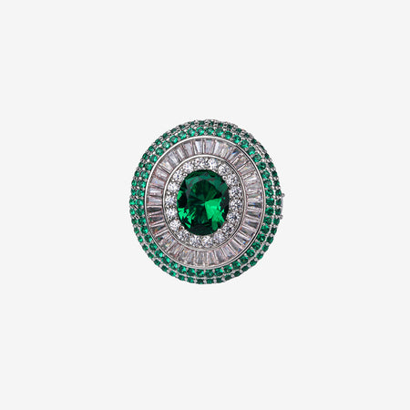 ZIRAVE Jewelry Vintage Simulated Emerald Multi-Halo Ring