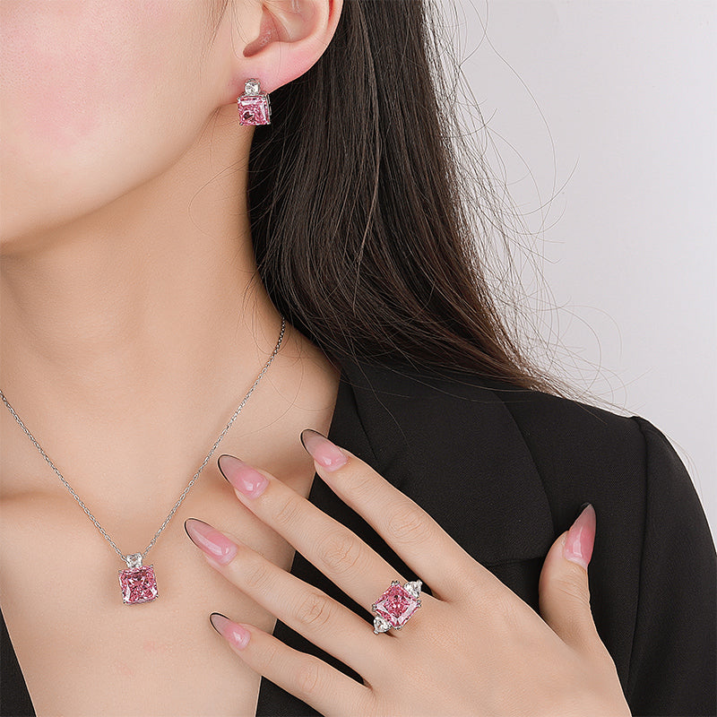 ZIRAVE Jewelry Vintage Simulated Pink Diamond Cushion Earrings