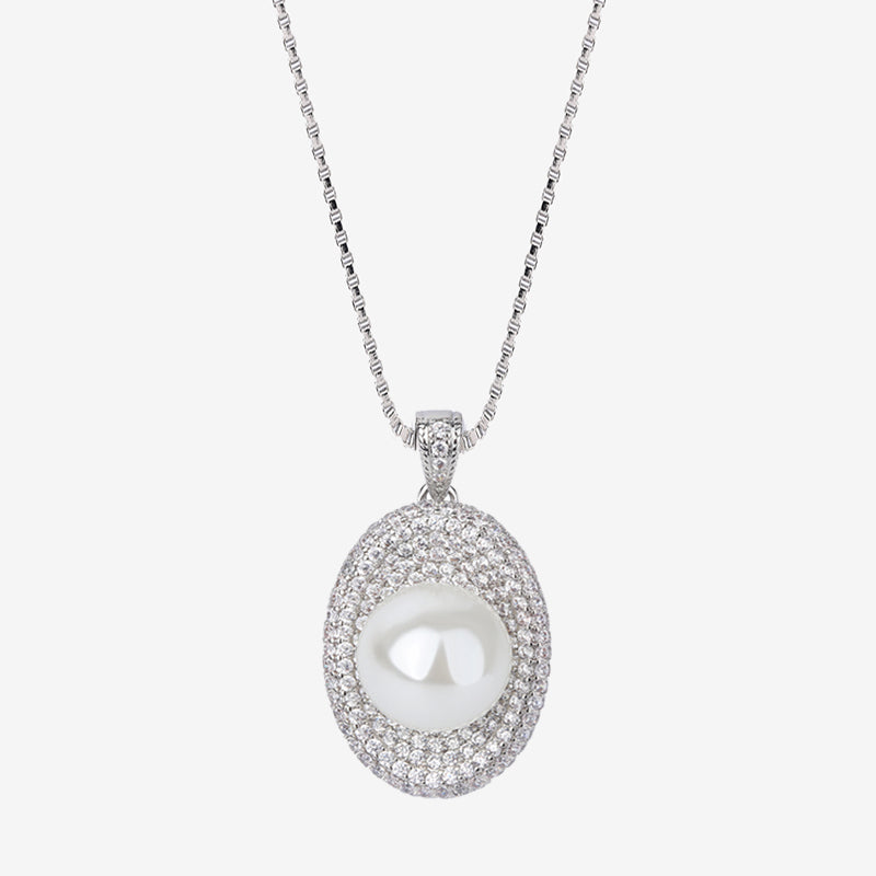 ZIRAVE Jewelry Vintage Simulated South Sea Pearl Pave Nicklace