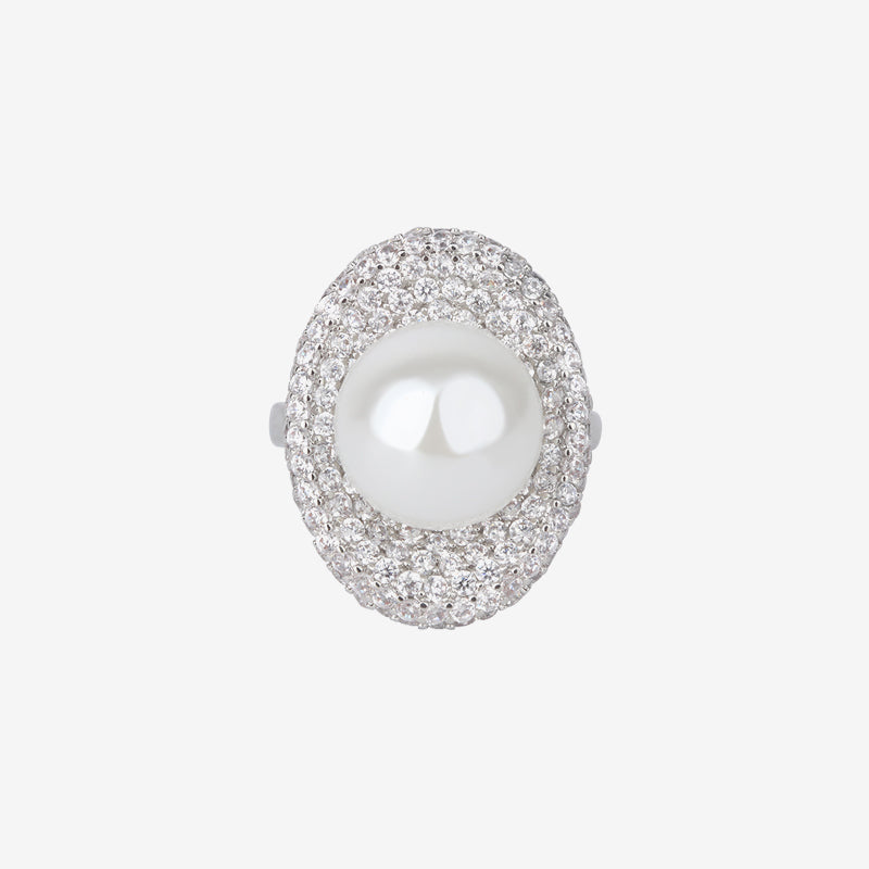 ZIRAVE Jewelry Vintage Simulated South Sea Pearl Pave  Ring