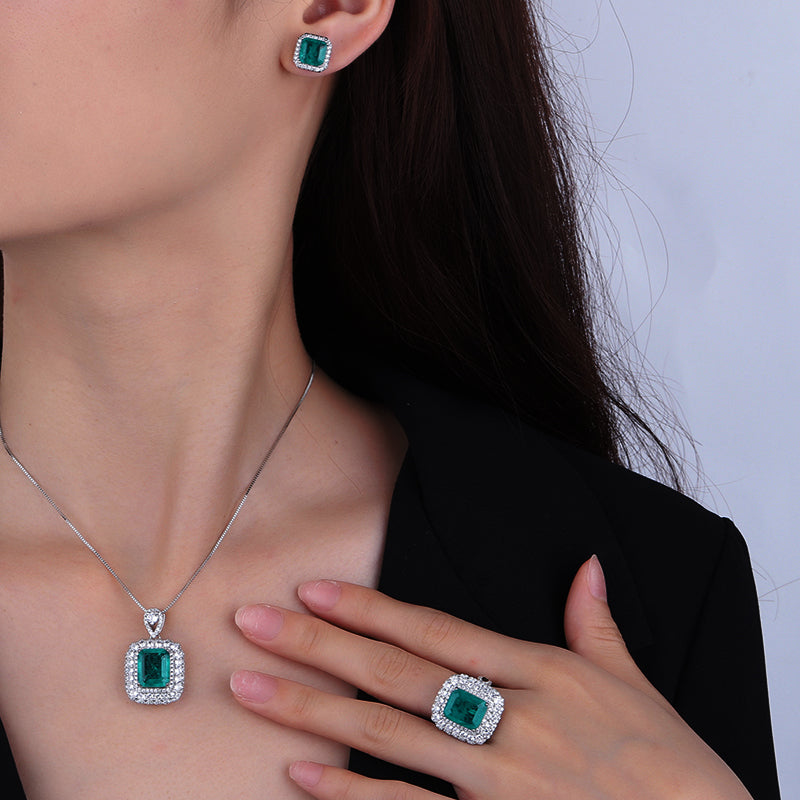 ZIRAVE Jewelry  3-Color Cushion-Cut Gemstone Double Halo Jewelry Necklace