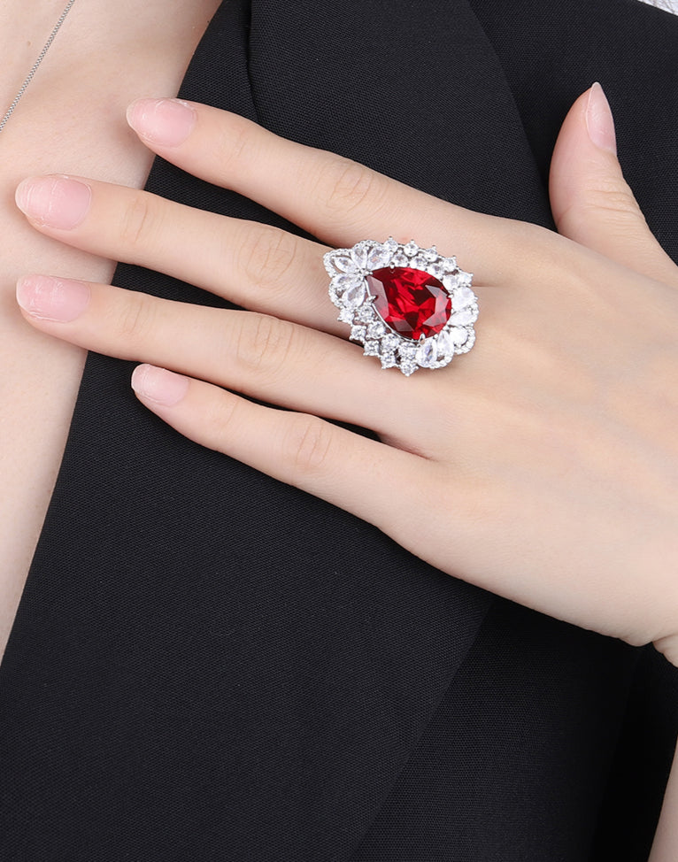 ZIRAVE Jewelry Teardrop Faux Gem Halo Ring