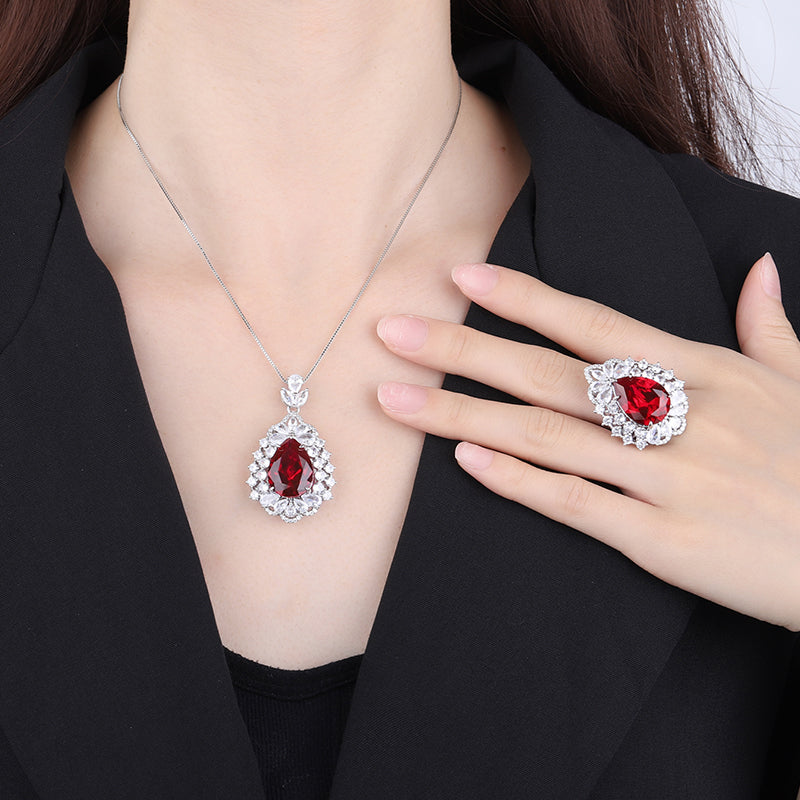 ZIRAVE Jewelry Teardrop Faux Gem Halo Necklace